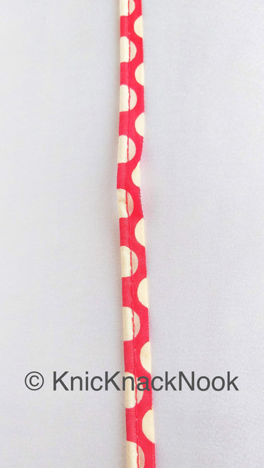Red / Green Fabric Trim with Beige Polka Dots, Cotton Trim, Piping Trim, Approx. 10 mm wide, Retro Trim, 3 YardsTrim
